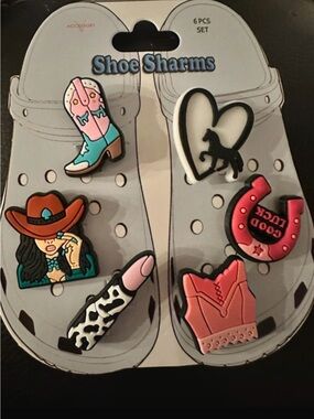 Western Pink & Teal Croc Charms - 6pc Set